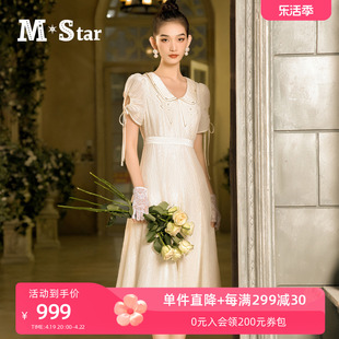 M-Star明星系列夏季法式娃娃领连衣裙女短袖气质名媛公主裙