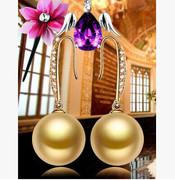 大又圆天然南洋淡水金珍珠粉耳环，925银耳钩耳坠，气质高贵时尚耳饰