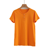 纯棉美式亨利领短袖t恤夏季宽松纯棉橙色复古亨利衫小众男女同款