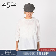 45R女士日系复古圆领收腰修身镂空素色套头衬衫2271230164