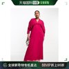 香港直邮潮奢 ASOS 女士Curve 设计雪纺蝙蝠袖桃红长款连衣裙(独)