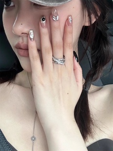zoozmomo复古排钻锆石戒指，韩女潮冷淡风小众，设计感交叉开口食指戒