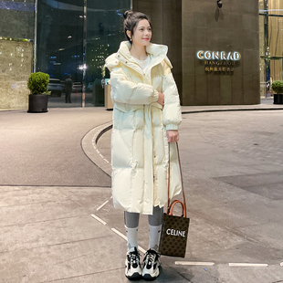 羽绒服女中长款2023冬季韩版时尚高端宽松连帽加厚外套小个子