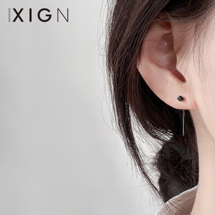 xign黑色方块耳线女925纯银耳钉2024年高级感耳环耳饰品