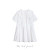 白色娃娃领短袖连衣裙女夏季法式甜美收腰显字长裙L5226106A