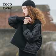cococasa原创设计欧货卫衣女短款2023秋冬廓形黑白色夹棉上衣