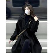 高级感黑色毛呢大衣女秋冬季2023韩版小个子加厚夹棉呢子外套
