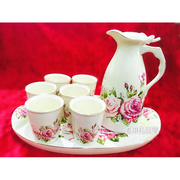 韩式粉玫瑰shabbyrose花卉，陶瓷金边茶杯，水壶托盘茶具