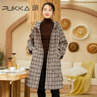 蒲PUKKA 女装格纹棉衣冬装设计感中长款棉服女商场同款