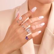 跨境复古蝴蝶戒指套装9件套创意，五角星贝壳戒指，镶钻关节戒指组合