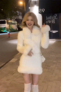 小香风白色针织套装女2023年秋冬季毛领毛衣外套半身裙两件套