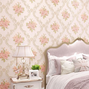 欧式田园风格壁纸粉色碎花，卧室客厅家用非自粘温馨房间婚房墙纸