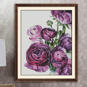 dmc十字绣风景套件，客厅卧室玄关背景墙，精准印花紫色洋牡丹