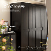 北欧黑色实木衣柜现代简约家用卧室两三四门，小户型复古衣橱经济型
