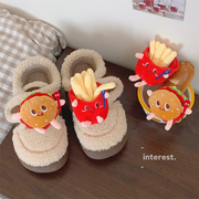 羊羔毛儿童(毛儿童)棉鞋男童，女童冬季外穿保暖防滑可爱汉堡薯条亲子豆豆鞋