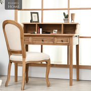 美式法式乡村风格北美白橡木书桌，实木复古做旧风卧室书房原木书桌
