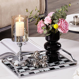 家用样板房创意银色北欧西餐桌烛台摆件，现代烛光晚餐浪漫道具摆台