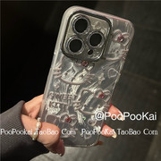 PooPooKai闪钻全包镜头金属风猫咪适用苹果15iphone14手机壳13promax卡通保护套12防摔11ins个性情侣超酷