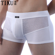 tiku梯酷莫代尔男士性感内裤夏季薄款透气纯色网，眼中腰白色平角裤