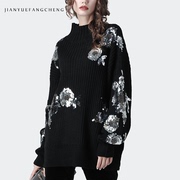 欧洲站毛衣女蝙蝠袖宽松针织衫2021春冬套头上衣亮片加厚洋气时尚
