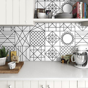 北欧黑白线条几何纹理混拼300x花砖简约现代厨房卫生间地板砖瓷砖