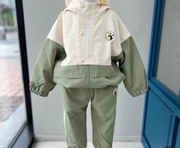 韩国童装 秋男女童宝宝拼接带帽长袖卫衣外套 长裤洋气套装