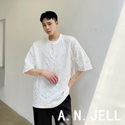 韩国版男装东大门21夏明星发型师网红潮白色个性浮雕花纹短袖T恤