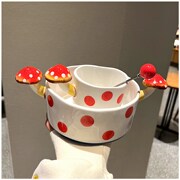 ins蘑菇陶瓷碗盘杯套装，日式立体手绘浮雕盘餐具，少女心卡通泡面碗