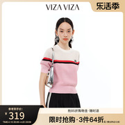 商场同款vizaviza2024年夏季通勤风短袖，圆领毛针织衫女