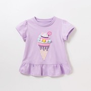 女童紫色短袖T恤宝宝可爱雪糕半袖体恤衫小儿童纯棉夏装圆领上衣8