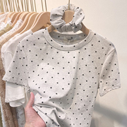 灰色短袖波点t恤女2024夏季时尚洋气圆领，短款小个子修身上衣