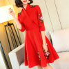 红色改良旗袍连衣裙秋冬刺绣，复古中国风，女装民族中式