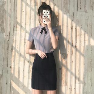 职业装女套装套裙2024秋季工作服短袖衬衫工装，修身ol衬衣制服