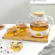 北欧耐热玻璃花茶壶蜡烛加热花草，茶具水果茶壶套装下午茶蜡烛茶壶