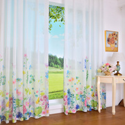 儿童房卧室书房飘窗美式田园，唯美水彩油画风格花卉植物窗纱窗帘