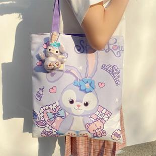 紫兔子卡通印花单肩包可爱少女包包学生补课袋单肩手提包托特包