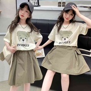 女童夏季套装2024韩版时髦洋气中大童小熊T恤半身长裙两件套9