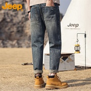 jeep吉普牛仔裤男士夏季潮流纯棉，复古九分裤，宽松直筒长裤子男