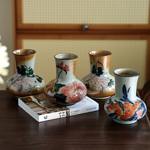 景德镇高温陶瓷花瓶摆件手工手绘水培花器复古做旧餐桌花瓶无孔