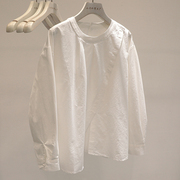 韩国设计师款~不对称开叉，圆领长袖衬衫女设计感纯棉套头小衫潮