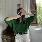 墨绿色长袖女士衬衫韩国2022夏秋装百搭宽松设计感小众