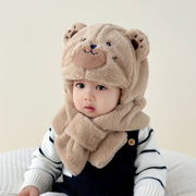 婴儿宝宝毛绒帽围巾连体一体两件套冬季男女童防寒潮儿童帽子护耳