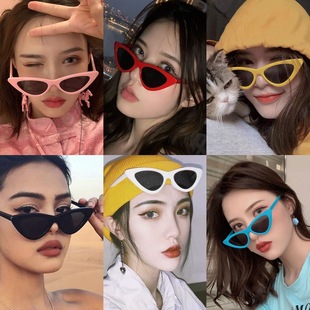 韩版复古猫眼太阳镜，网红蹦迪嘻哈辣妹墨镜，ins潮流街拍三角眼镜
