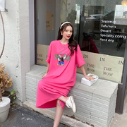 连衣裙女2024夏季韩国东大门卡通宽松过膝大码长款蝙蝠袖T恤裙潮