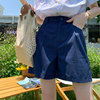 夏季藏蓝色西装短裤，女薄款甜辣a字高腰，显瘦工装宝蓝色休闲裤