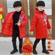 儿童冬装中国风棉服男童，喜庆唐装过年衣服，外套新年红色棉袄拜年服