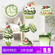6月DMC十字绣手工材料包冰箱贴磁贴厨房装饰抹茶绿茶蛋糕甜品