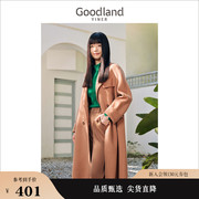 goodland美地女装，冬季中长款廓形西装领外套纯绵羊毛，双面呢大衣