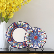 手绘陶瓷盘子摆件欧美式手工艺品摆盘彩绘创意家居装饰品玄关客厅