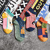春 西部世界系列短袜女船袜插画格子拼接彩色可爱日系学院风